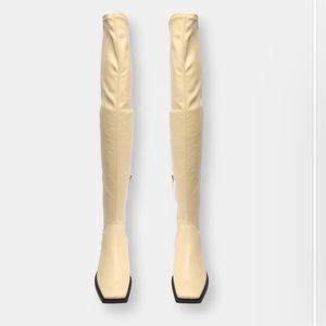 Schutz Gully Up Eggshell‎ Napa Leather Thigh High Boots Sz. 9.5